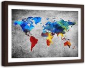 Foto in frame , Gekleurde Wereld op Beton , 120x80cm , wanddecoratie