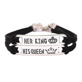 His Queen & Her King Armband Set voor Hem en Haar - Zwart met Staal - Romantisch Liefdes Cadeau - Mannen Cadeautjes - Mannen Cadeautjes - Cadeau voor Man