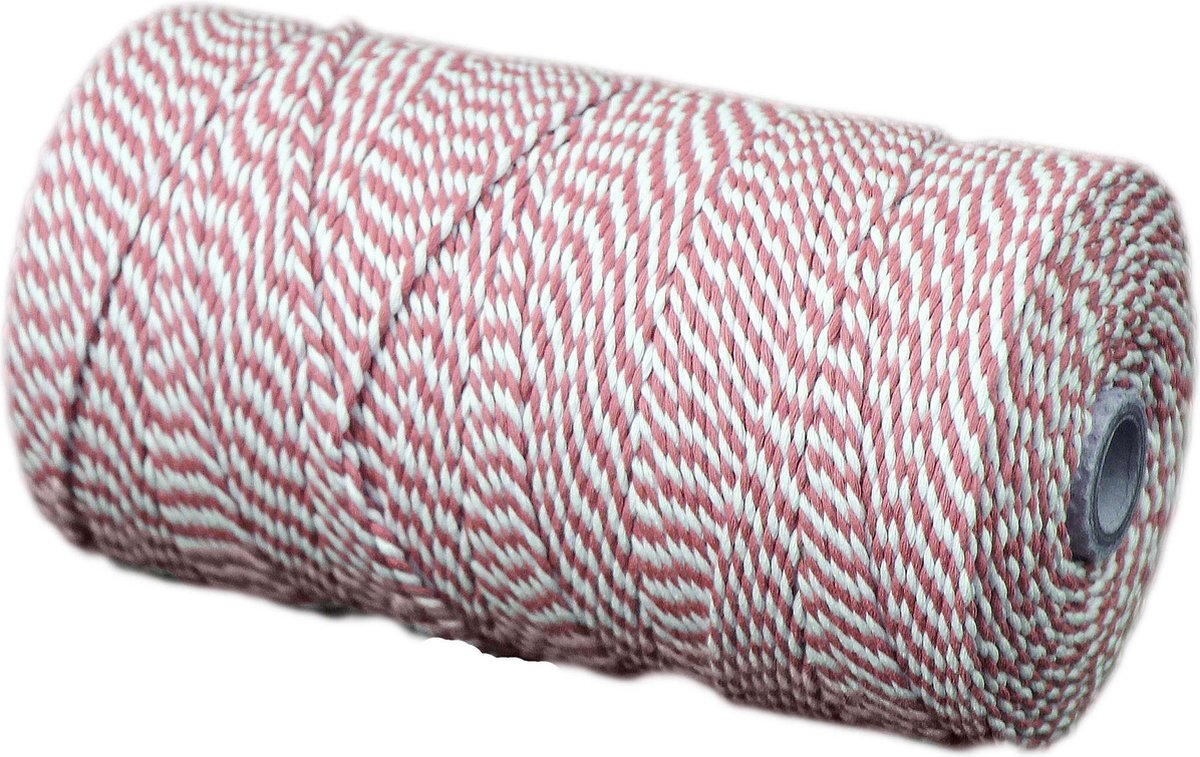 Katoenkoord - Rood/Wit - Touw - spoel 500gr - dikte 2,2mm - lengte 250 mtr (Nr.32)