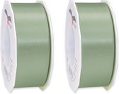 2x Luxe, brede Hobby/decoratie lichtgroene satijnen sierlinten 4 cm/40 mm x 25 meter- Luxe kwaliteit - Cadeaulint satijnlint/ribbon