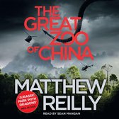 Boekomslag van 'The Great Zoo of China' door Matthew Reilly. Met drakenstaart, helikopters en jungle.