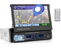 TechU™ T47 Autoradio met Uitklap Scherm – 1 Din 7 inch + Afstandsbediening – Bluetooth – USB – AUX – FM Radio – GPS Navigatie – Handsfree bellen – Autoradio met scherm