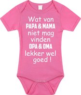 Baby rompertje met leuke tekst | wat van papa mama niet mag vinden opa en oma lekker wel goed |zwangerschap aankondiging | cadeau papa mama opa oma oom tante | kraamcadeau | Maat 80 roze