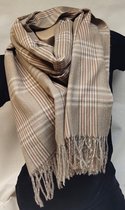 Dames lange warme sjaal geblokt beige/roze 180x72cm