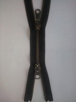 YKK dubbel deelbare rits, zwart, met oud messing tandjes, 80 cm, 6 mm