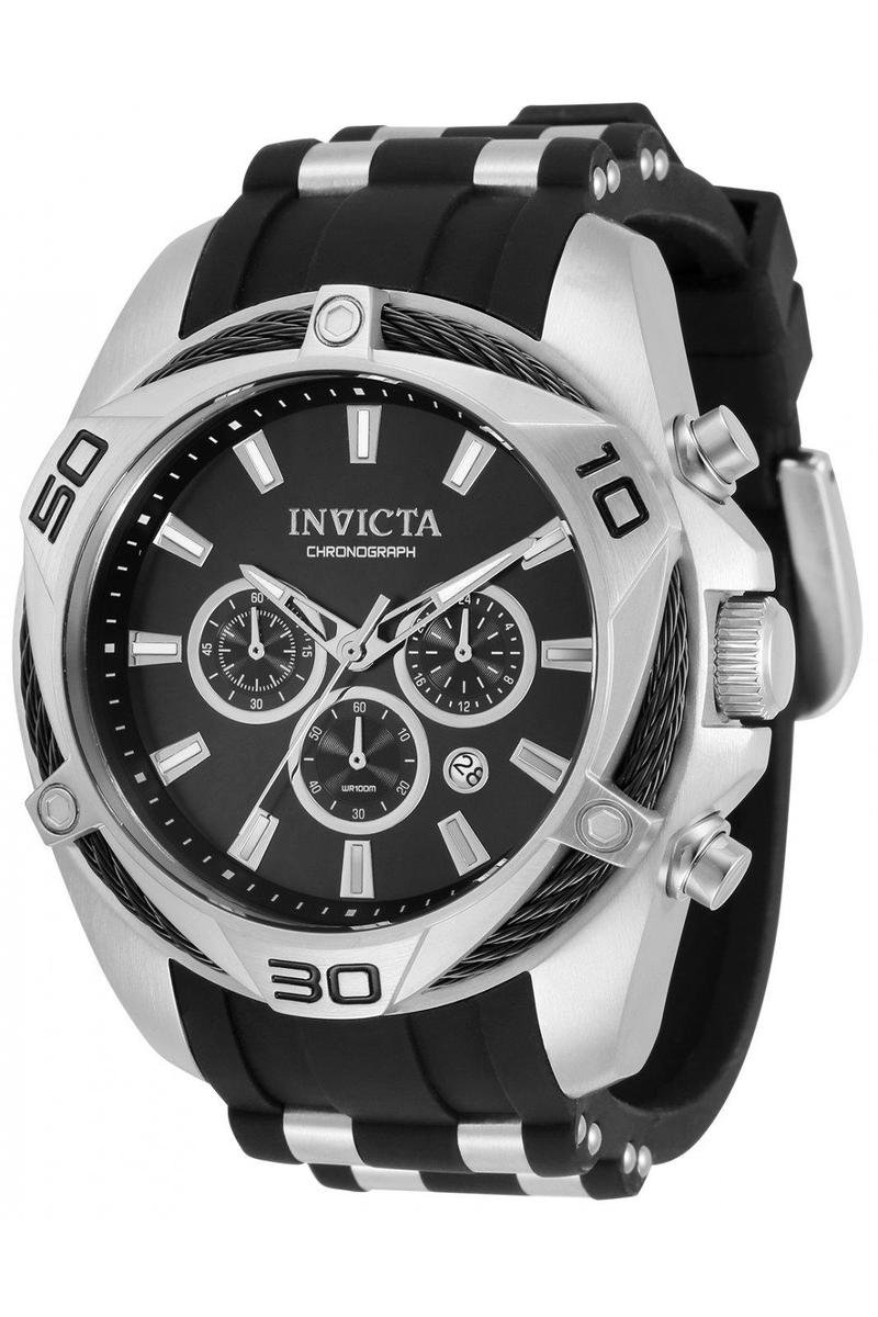 Invicta Bolt 34137 Heren Horloge - Waterdicht - Analoog - Quartz Uurwerk - Roestvrij Staal met zwarte Wijzerplaat - 50mm