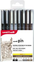 Uni Pin Fineliner 8 Set – Grijs Zwart Sepia