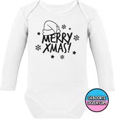 Romper - Merry Xmas! - maat 62/68 - lange mouwen - baby - baby kleding jongens - baby kleding meisje - rompertjes baby - rompertjes baby met tekst - kraamcadeau meisje - kraamcadea