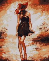 Lady in red - Schilderen op nummer - verven op nummer - kleuren op nummer - hobby pakket - paint by number - hobbypakket - 50x40cm - los canvasdoek