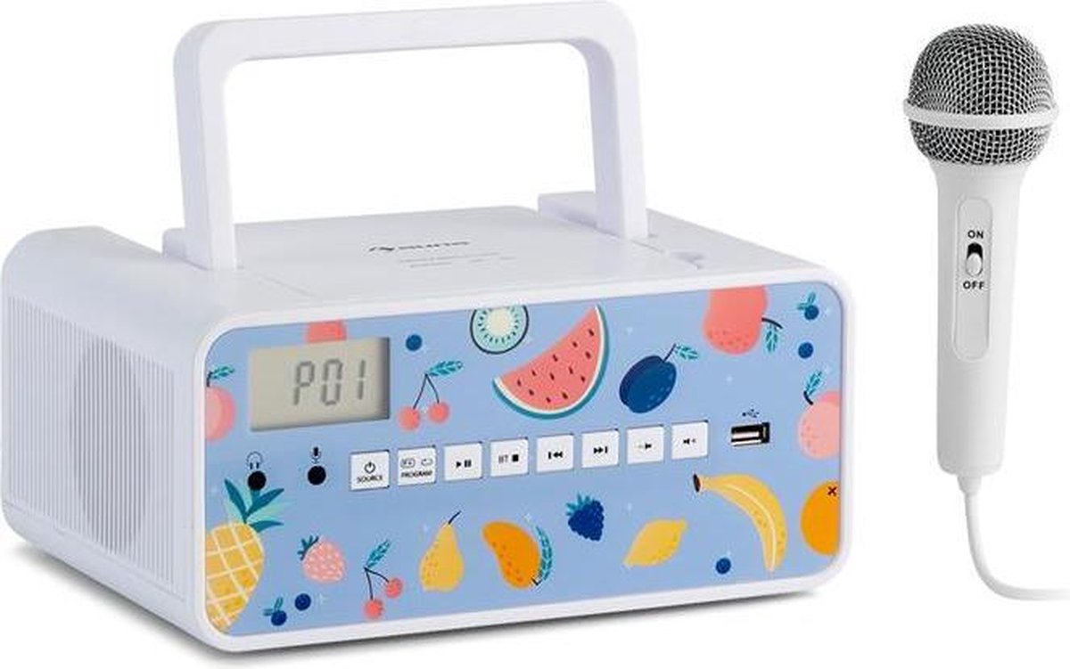 auna Kidsbox Fruits CD boombox lecteur CD BT FM USB écran LCD fruits blanc  | bol.com