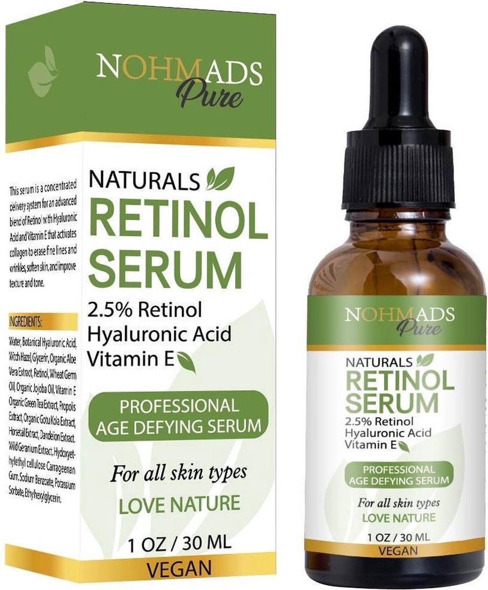 NOHMADS™ Original Active 2.5% Retinol Serum - Met Vitamine E & Hyaluronzuur - Gezichtsserum - Collageen - Anti Aging - Celvernieuwing - Anti-Acne - Tegen Mee-eters en Grove Poriën - Tegen Pigmentvlekken - VEGAN - 30ml - | Valentijn | Valentijnsdag