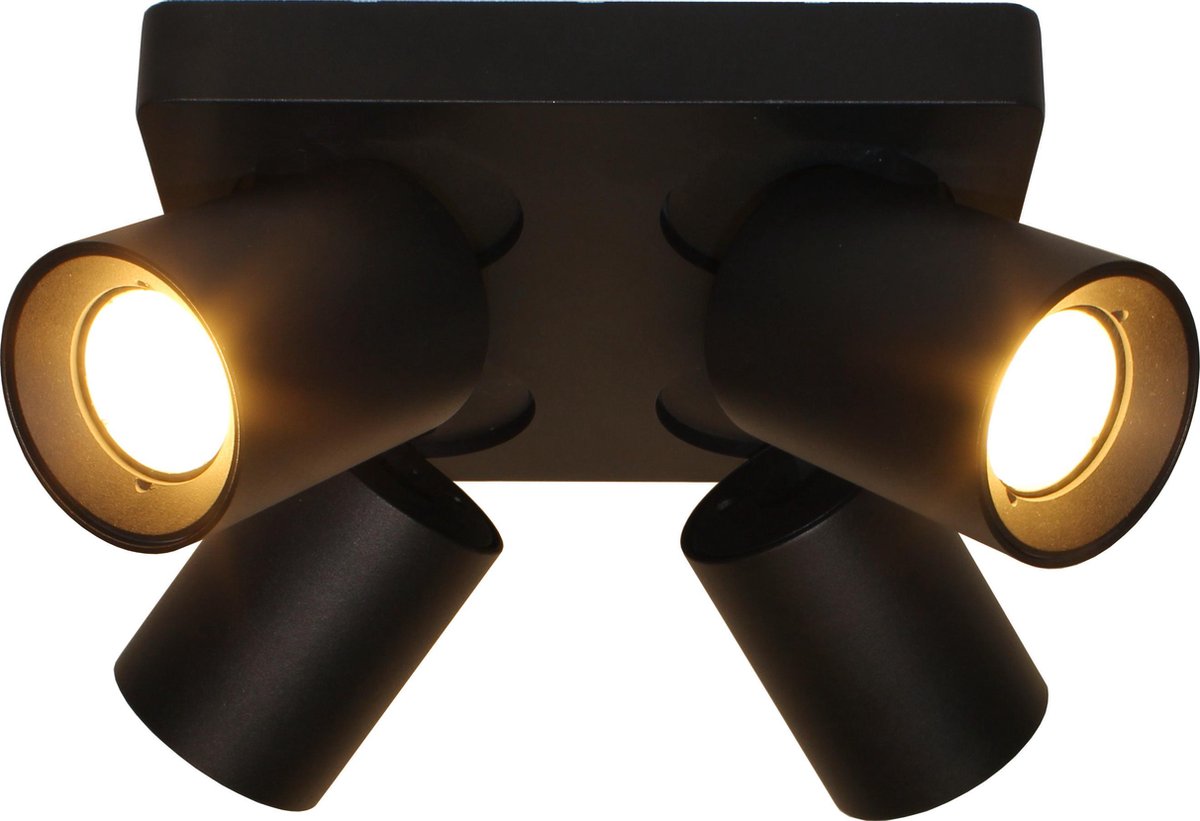 Plafondlamp Megano 4L Zwart - 4x GU10 LED 4,8W 2700K 355lm - IP20 - Dimbaar > spots verlichting led zwart | opbouwspot led zwart | plafondlamp zwart | spotje led zwart | led lamp zwart