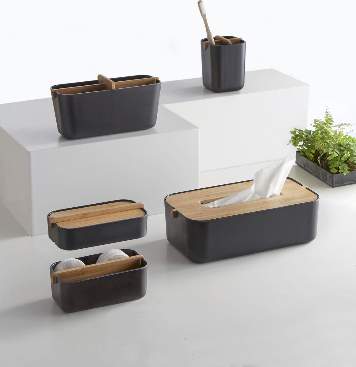 Boîte à Mouchoirs En Bambou "Natureo" 26cm Blanc - Maison