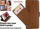 EmpX.nl Samsung Galaxy S10 Plus Khaki Boekhoesje | Portemonnee Book Case | Flip Cover Hoesje | Met Multi Stand Functie | Kaarthouder Card Case | Beschermhoes Sleeve | Met Pasjeshouder & Magne