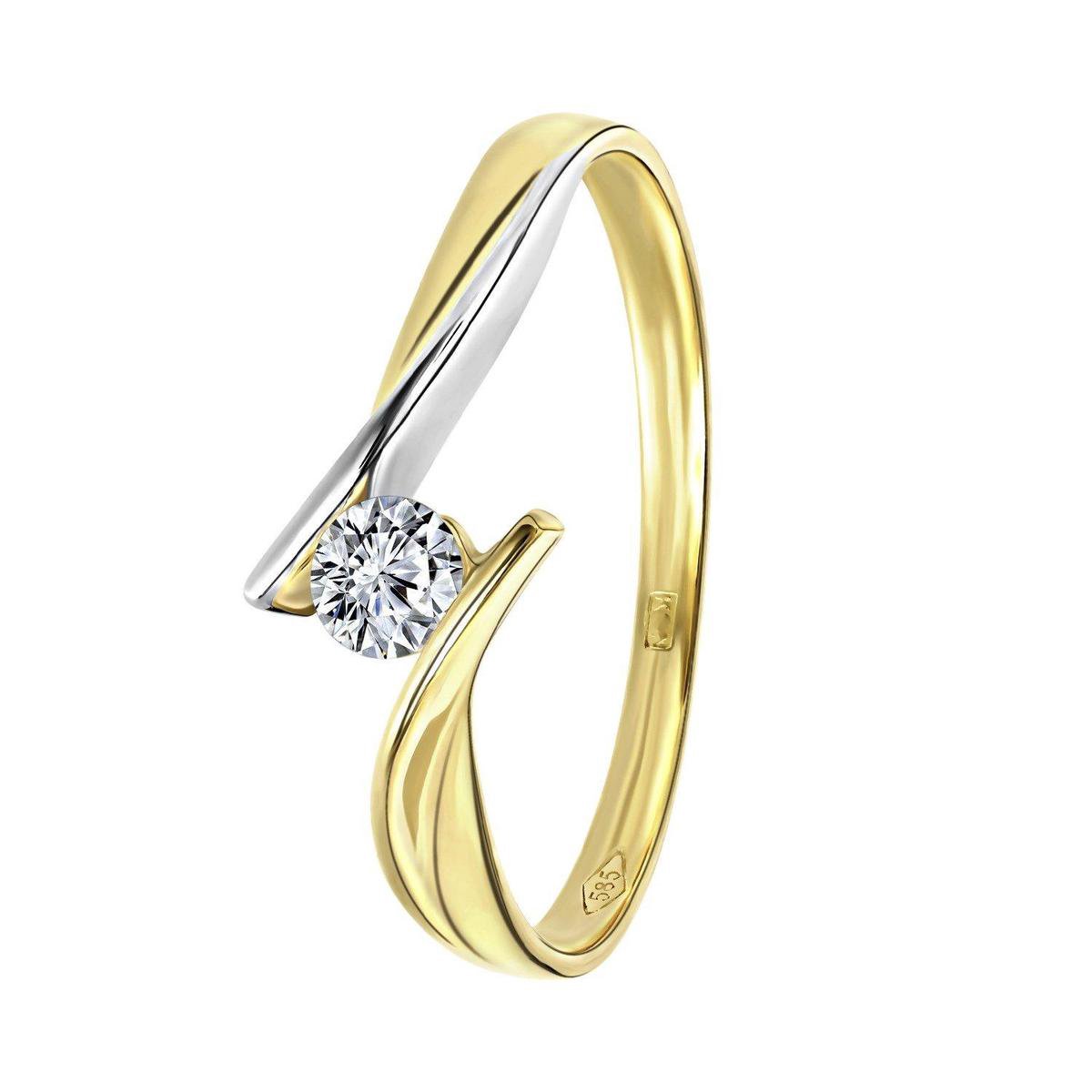 Lucardi Dames Ring met zirkonia - Ring - Cadeau - 14 Karaat Goud - Geelgoud en Witgoud
