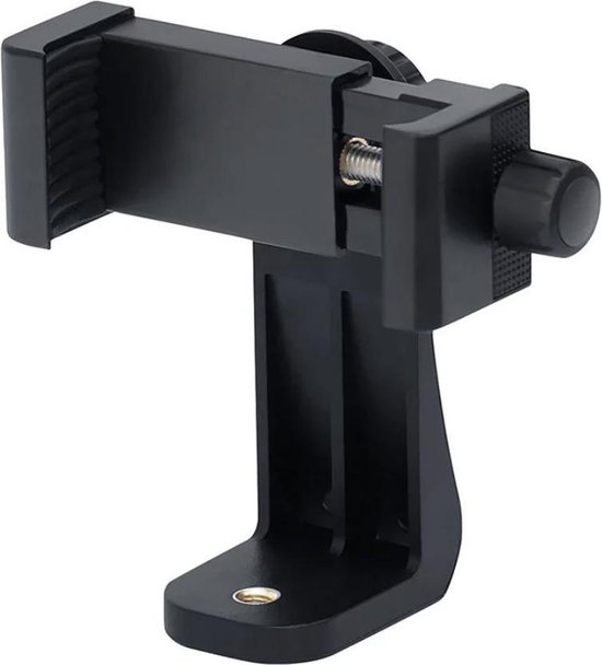 Zwarte telefoonhouder met standaard voor mobiele telefoon.