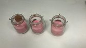 Mooie roze kaarsjes - 3 stuks - Candle in glass