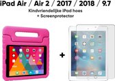 Apple iPad Air / iPad Air 2 / iPad 2017 / iPad 2018 / iPad 9.7 Kindvriendelijk Kind Hoes Roze + Screenprotector / Tempered Glass