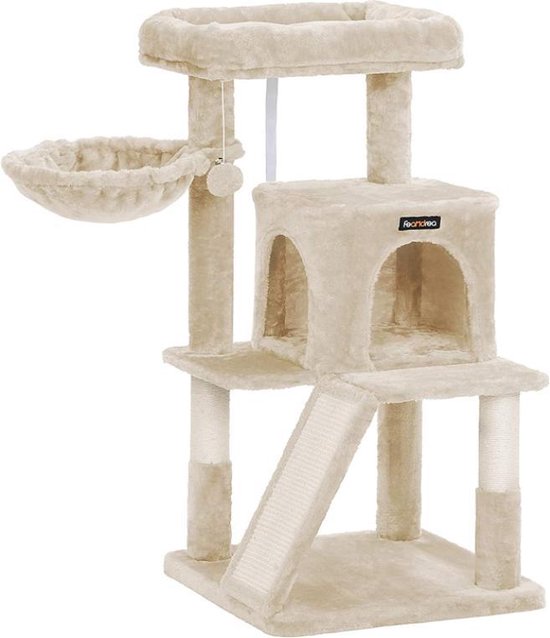 MIRA Home - Krabpaal voor katten - Kattenhuis - Kattenmand - Fluweel - Beige - 48x48x96