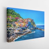 Beautiful colorful cityscape on the mountains over Mediterranean sea, Europe, Cinque Terre, traditional Italian architecture - Modern Art Canvas - Horizontal - 257301595 - 80*60 Ho