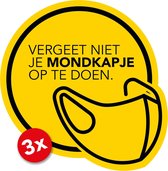 Sticker Vergeet niet je mondkapje op te doen - Mondkapje verplicht - Mondmasker verplicht - 14cm x 14cm - Verplaatsbaar - Geel/Zwart - Set van 3 raamstickers