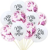 confetti ballon huwelijk, Mrs&Mr fuchiaroze 10 stuks kindercrea