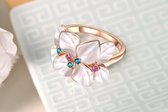 ROXI 18K Rose Goud Vergulde Geëmailleerde Ring Spring Flower met Austrian Crystal maat 50/16mm