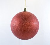 XXL kerstbal 2 stuks rood glitter kunststof: Ø 15 cm