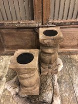 hard houten robuste landelijke baluster stomp kaars kandelaar 41h 16b