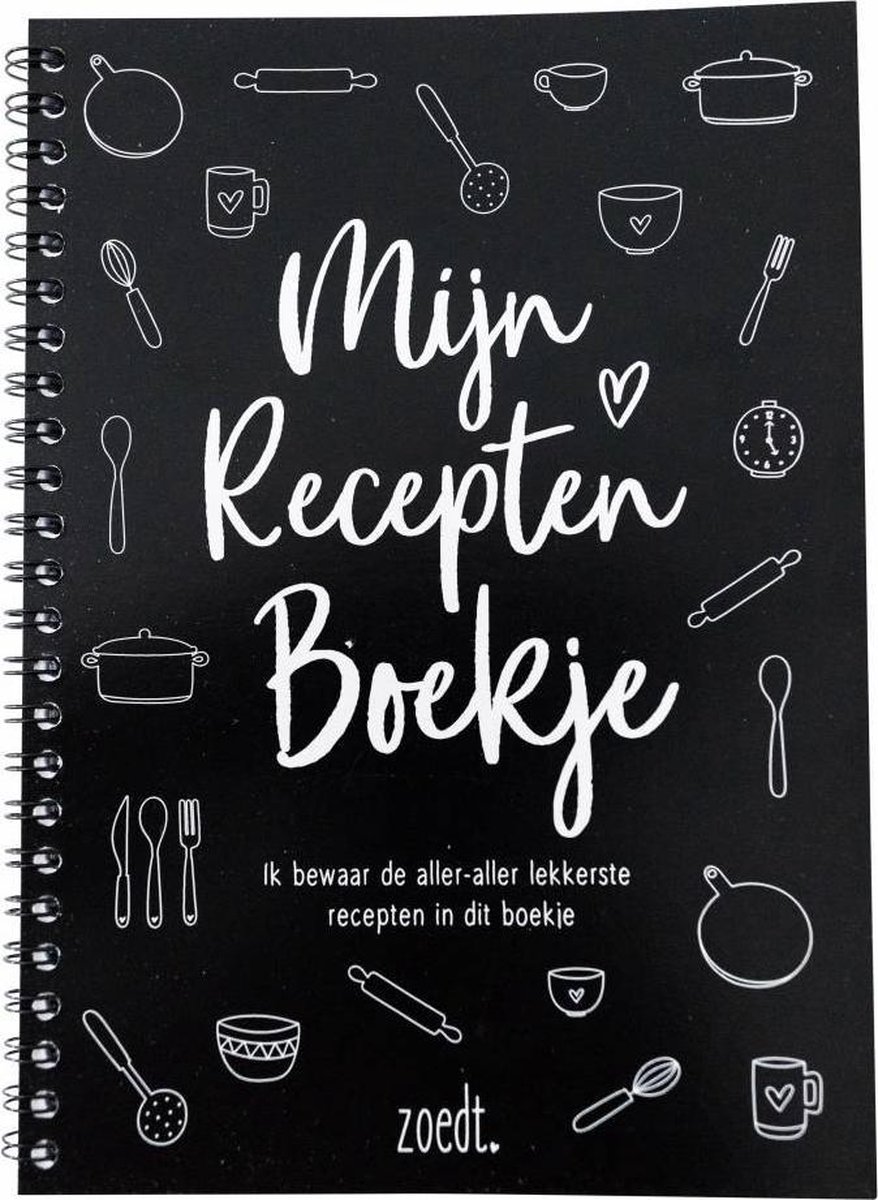 Zoedt receptenboek - invulboek - A5-formaat - zwart/wit - ringband - zelf invullen - voor 33 recepten