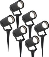 6x HOFTRONIC Spikey - Tuinspot voor buiten - LED - Zwart - 6000K Daglicht wit - Waterdicht - 5 Watt - 400 Lumen - 230V - Verwisselbare GU10 lamp - Prikspot met grondspies - Richtba