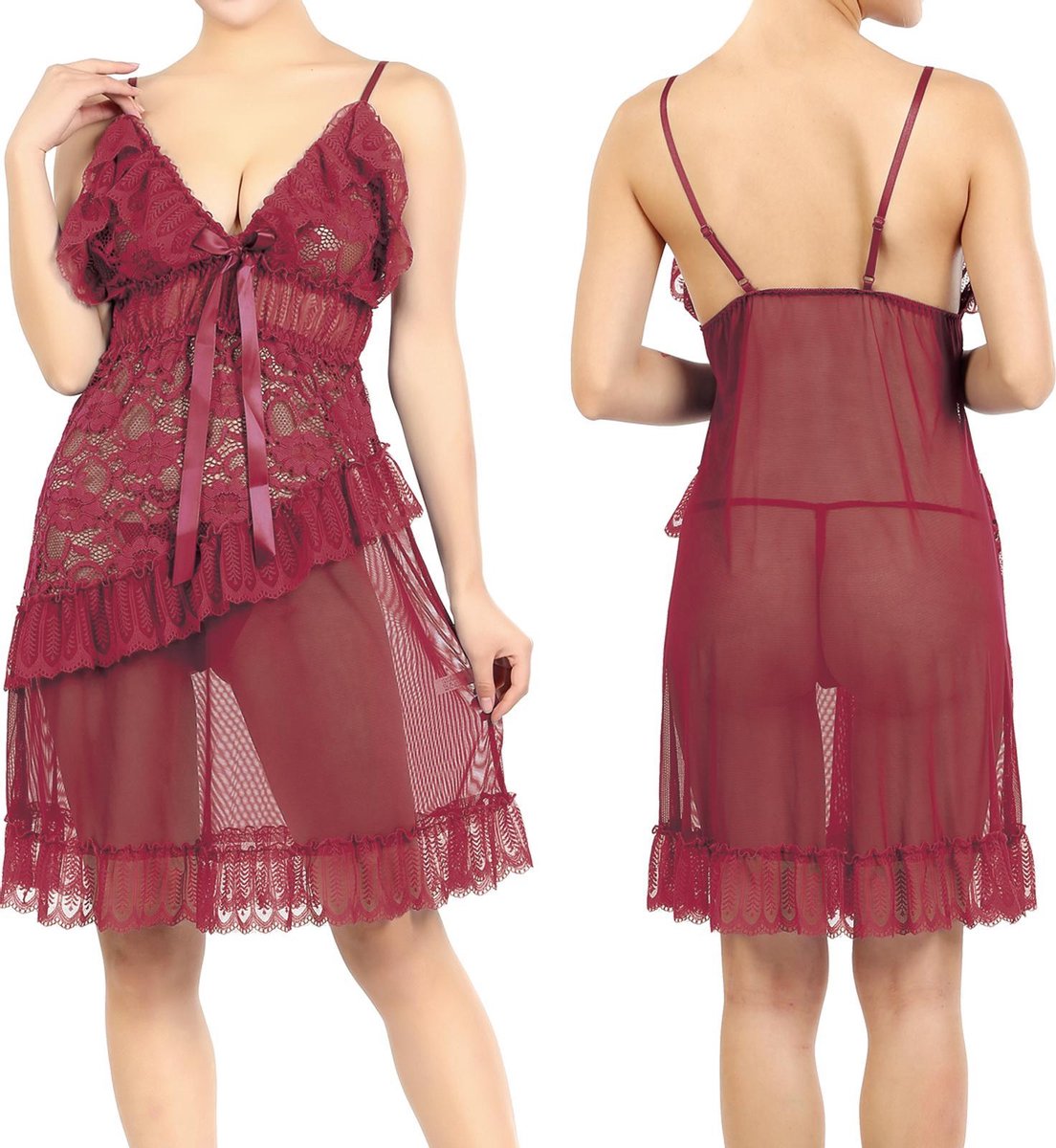 Goedkoopste Bordeaux Rode Babydoll met string ( S590