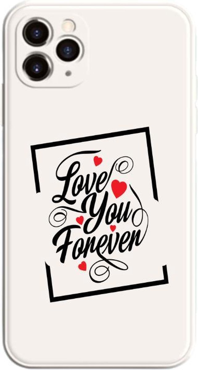 Apple Iphone 12 Pro Max Cream wit siliconen hoesje met perfecte camera uitsparingen (Love you forever) * LET OP JUISTE MODEL *
