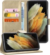 Samsung S21 Ultra Hoesje - Samsung Galaxy S21 Ultra Book Case Leer Wallet - Goud