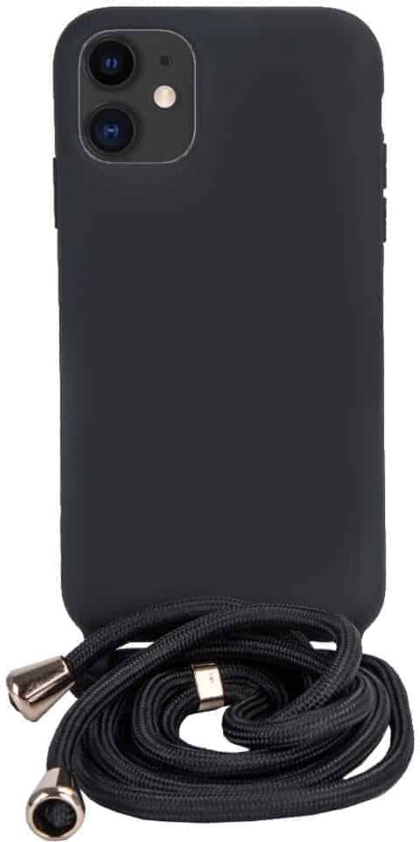 Fonu Siliconen Backcase hoesje met koord Geschikt Voor iPhone 12 Pro en 12 Zwart