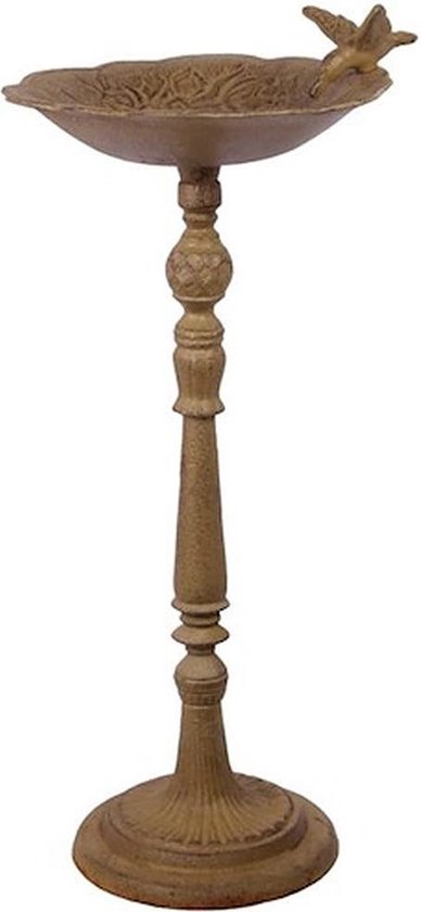 Vogelbadje op voet - vogeldrinkbak - gietijzer - bruin - 58,2cm hoog