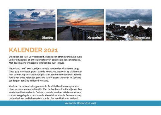 Kalender Hollandse kust - Maandkalender 2021 - 12 foto's van strand, zee en duinen - wandkalender met weeknummers - Gravelines