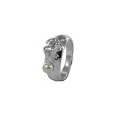 Silventi 9SIL-20722 Zilveren Ring met Parel - Dames - Kikker - Parel - Wit - 5 mm Doorsnee - Maat 60 - Zilver