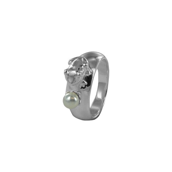 Silventi 9SIL-20722 Zilveren Ring met Parel - Dames - Kikker - Parel - Wit  - 5 mm... | bol.com