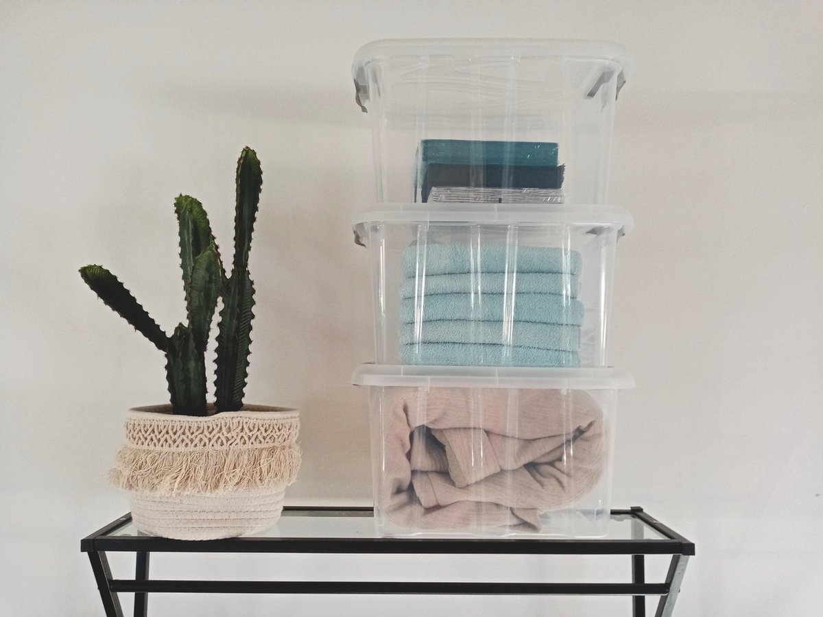 SUNDIS LOCKER, 60L kunststof opbergbox, verstevigd, met clip-on deksel, stapelbaar, ideaal voor werkplaatsen, transport, garages en doe-het-zelf