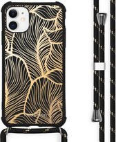 iMoshion Design hoesje met koord voor de iPhone 11 - Bladeren - Goud / Zwart