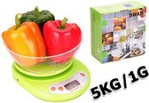 Elektronische Digitale Precisie Keuken Weegschaal Met Kom - Tot 5 Kilo Weegvermogen - Inclusief Batterijen - 1 Gram Nauwkeurig - Groen