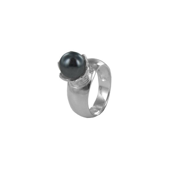 Silventi 9SIL-20719 Zilveren Ring met Parel - Dames - Bloem - Zirkonia - Parel - Grijs - 10 mm Doorsnee - Maat 60 - Zilver