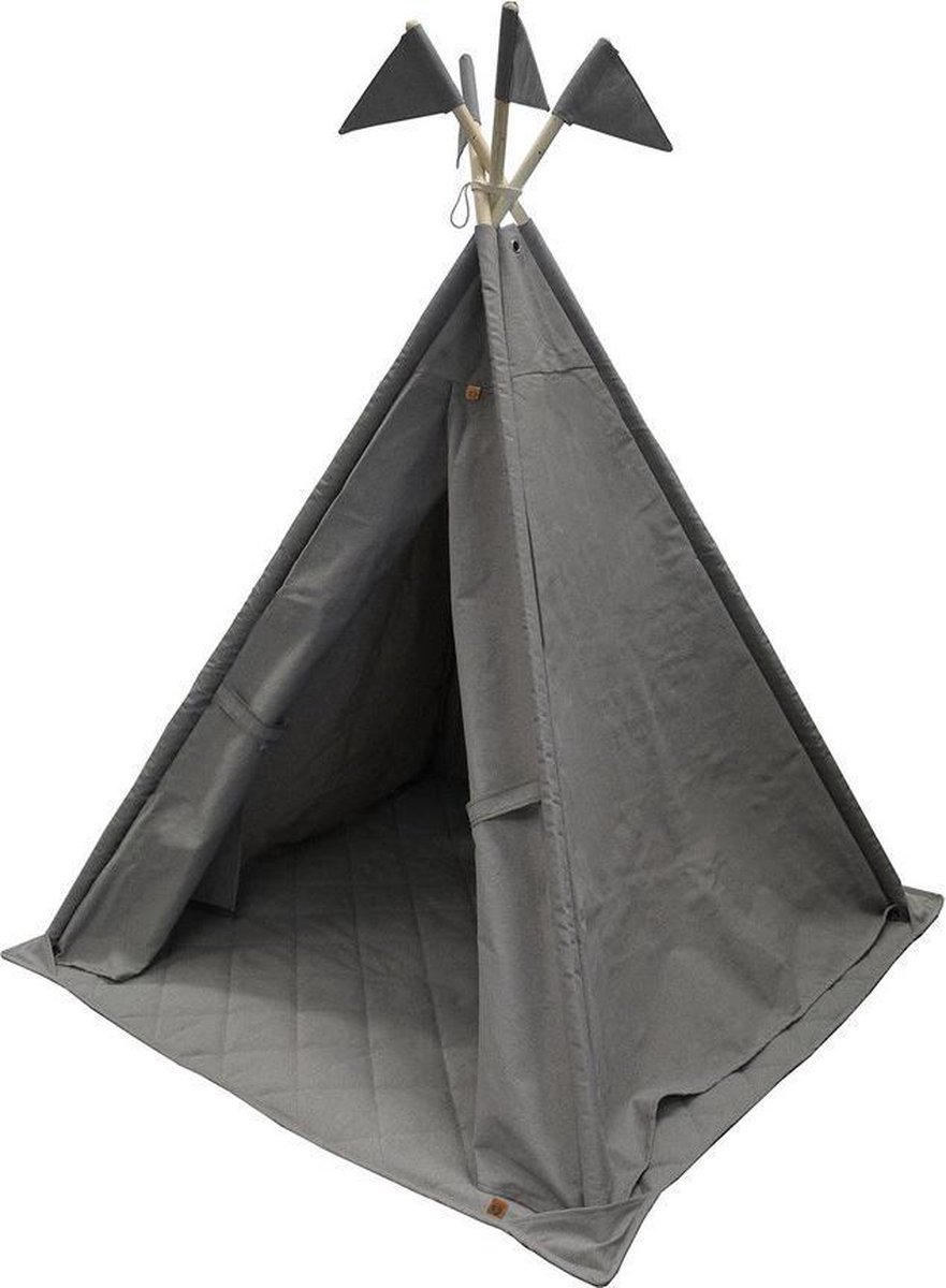 Overseas - Tipi tent - Speeltent - Smoke Grey - Met vlaggetjes en  speelkleed - Kinderkamer | bol.com