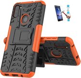 Samsung Galaxy M11 Robuust Hybride Oranje Cover Case Hoesje - 1 x Tempered Glass Screenprotector AGTBL