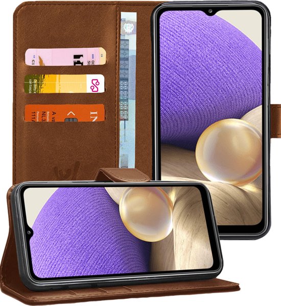 Étui Samsung A32 - Étui Samsung Galaxy A32 5G Étui de livre en cuir Portefeuille - Marron