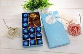 Moederdag cadeau – 12 Stuks Zeeprozen & Gouden Roos in Geschenkdoos – Blauw – Moederdag + Valentijn + Verjaardag