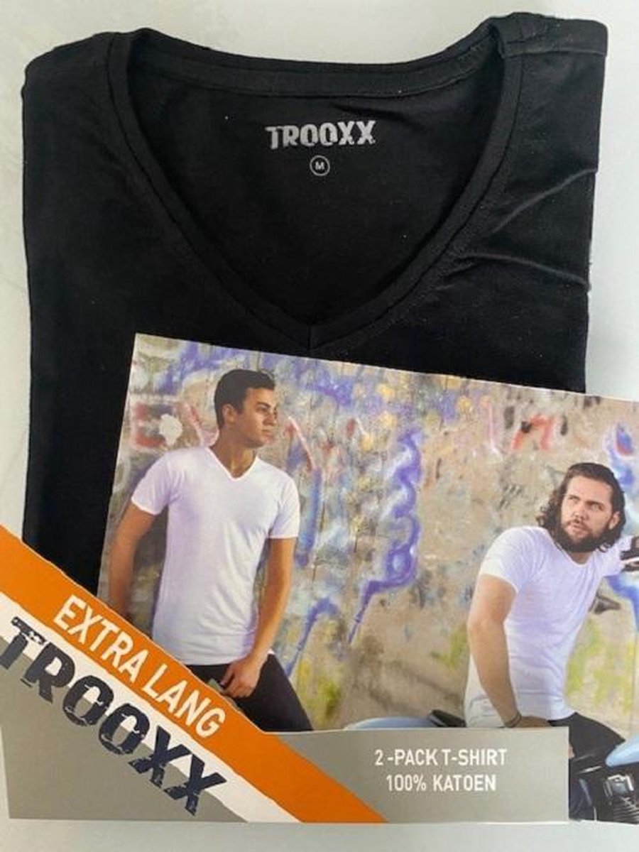 Trooxx T-shirt 2-Pack Extra Long - V- Neck - Black - M