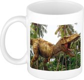 Dieren foto mok brullende t-rex dinosaurus - tyrannosaurus rex beker wit 300 ml