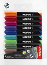 Permanente stiften van Kores, set met 10 rijke kleuren. Beitelvormige punt 3-5 mm.